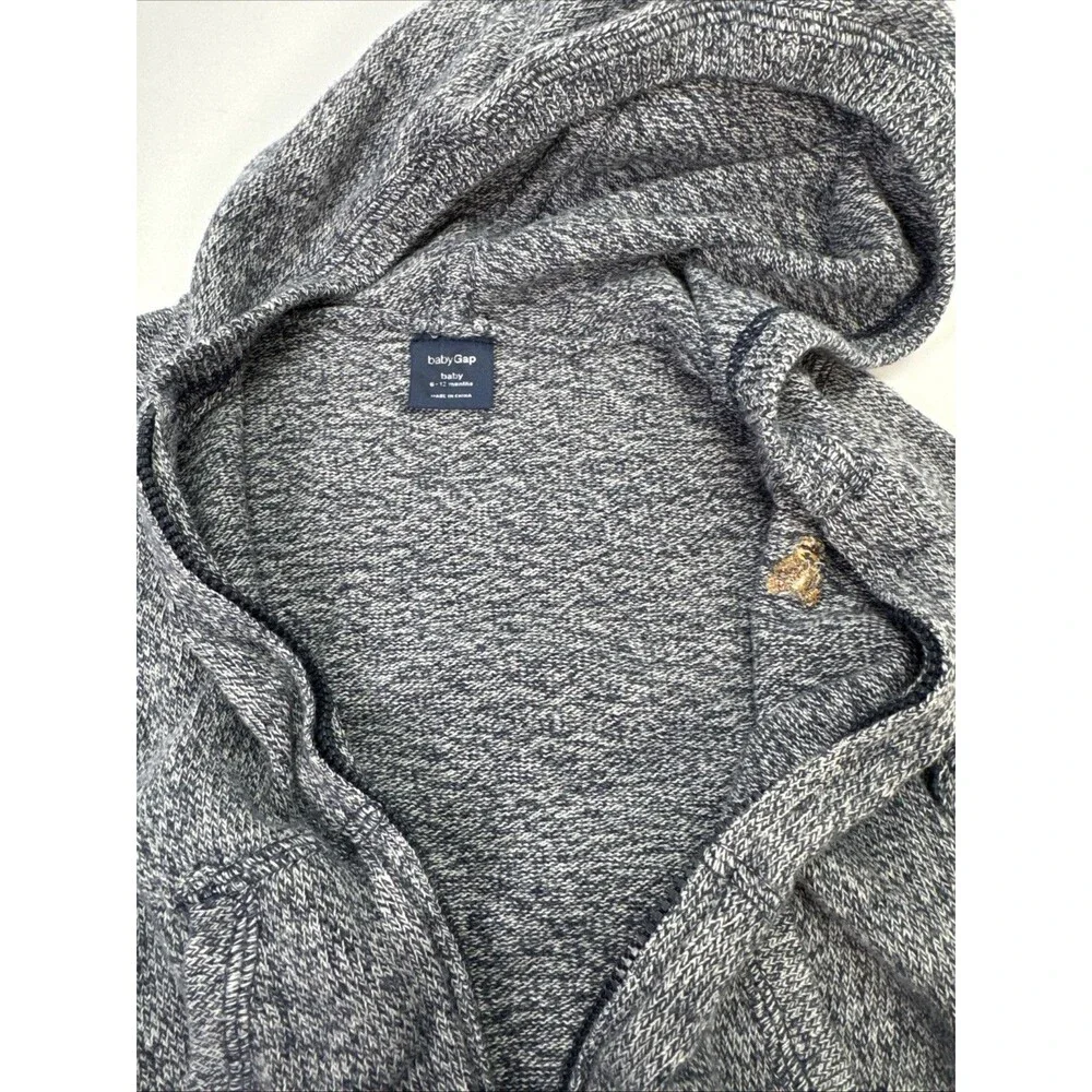 Baby Gap 6-12 Month Zip Blue Hoodie Sweatshirt Bear Logo Pockets 100% Cotton